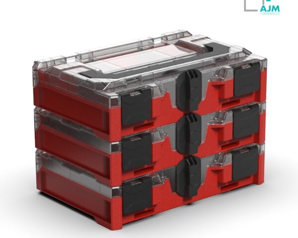 mallette modulaire rouge - mallette empilée - AJM Emballages