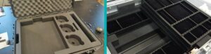 Exemples de mousse pour flight case réalisés par AJM Emballages